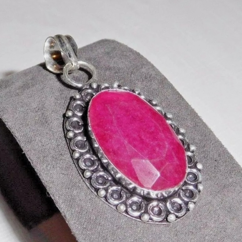 Natural Raw Cut Ruby 925 Silver Pendant